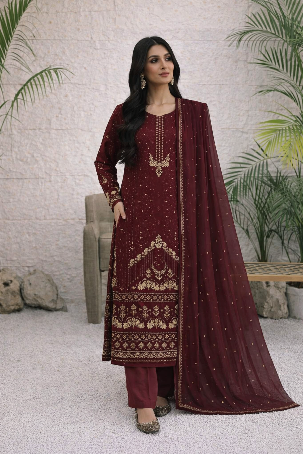 Chiffon Chikenkari Work Embroidery
