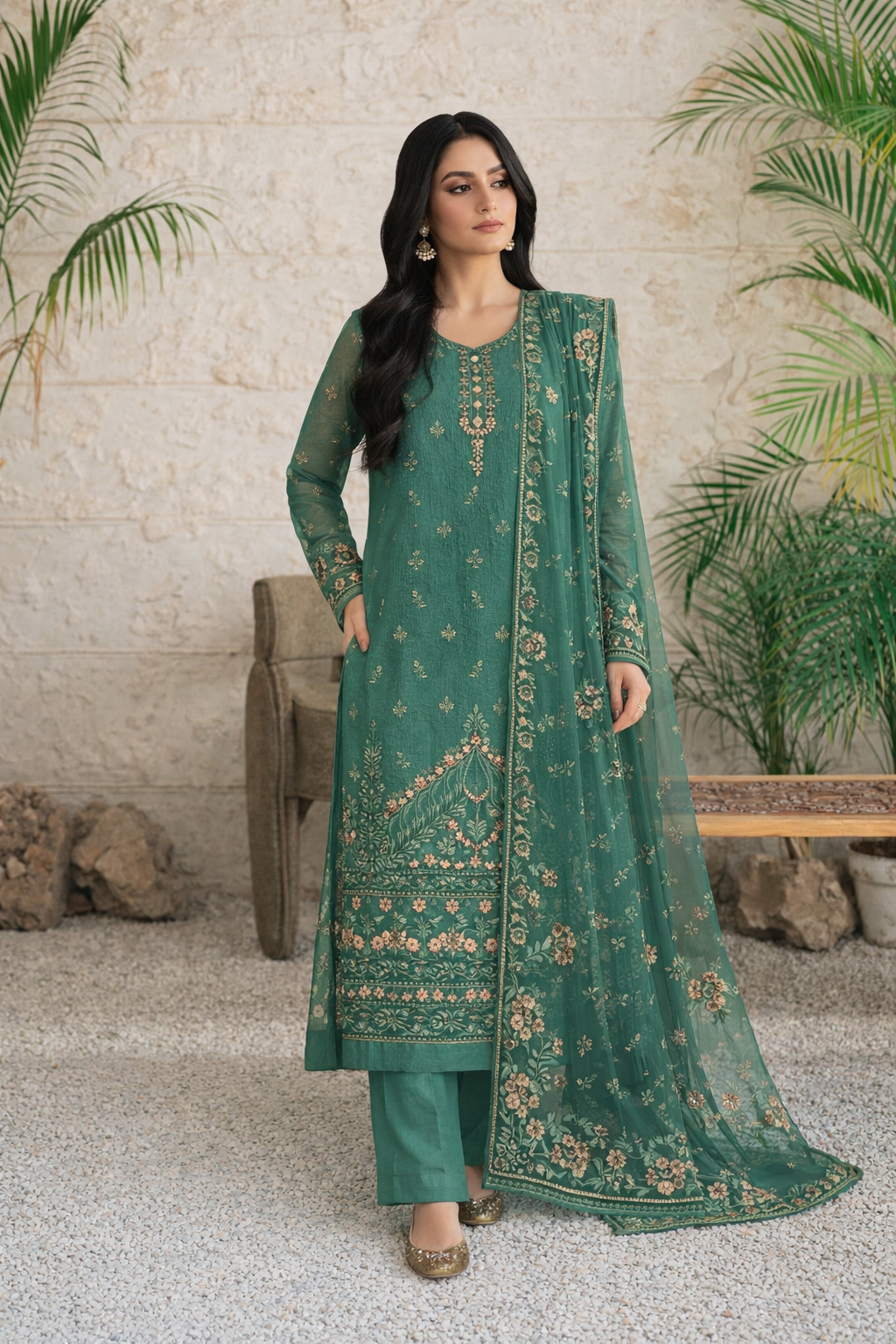 Chiffon Chikenkari Work Embroidery