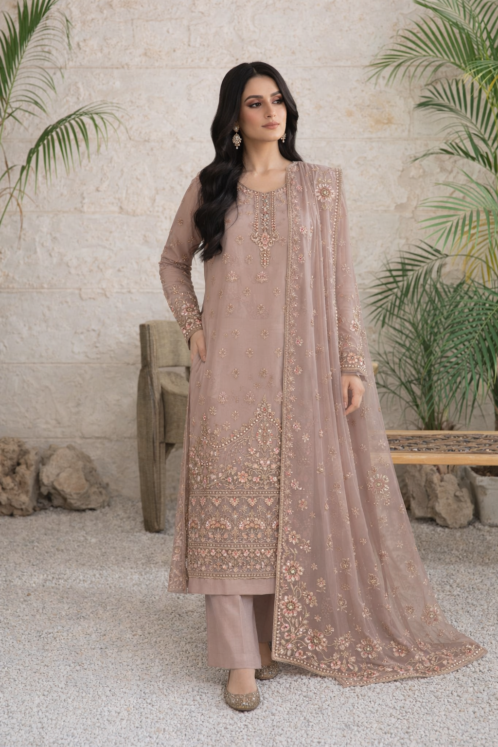 Chiffon Chikenkari Work Embroidery