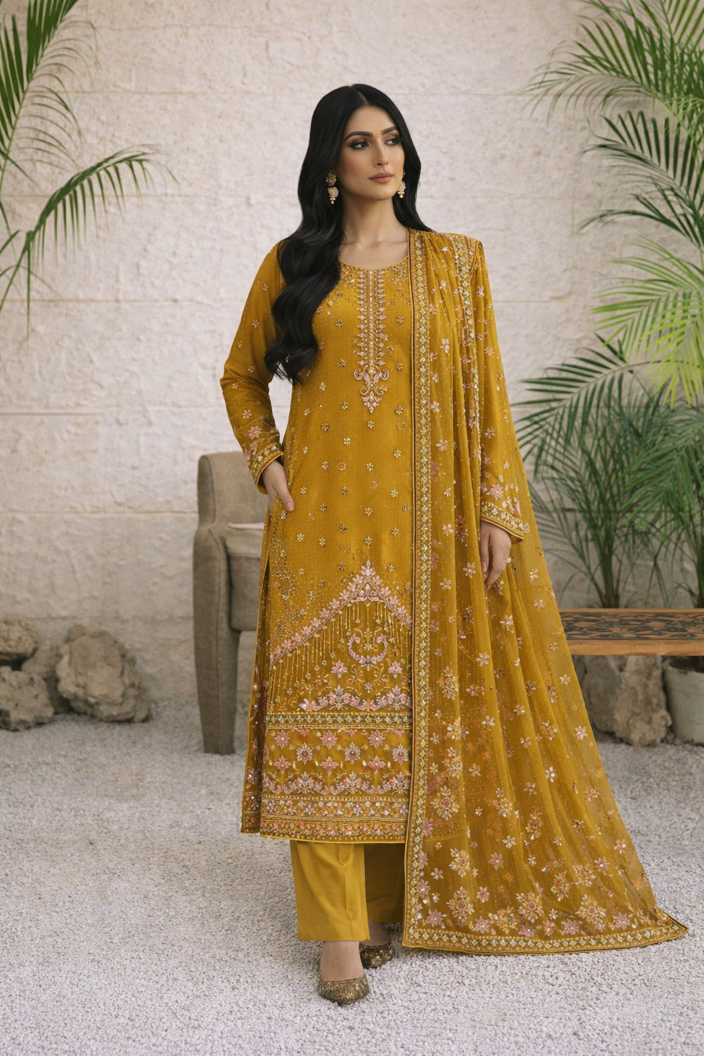 Chiffon Chikenkari Work Embroidery