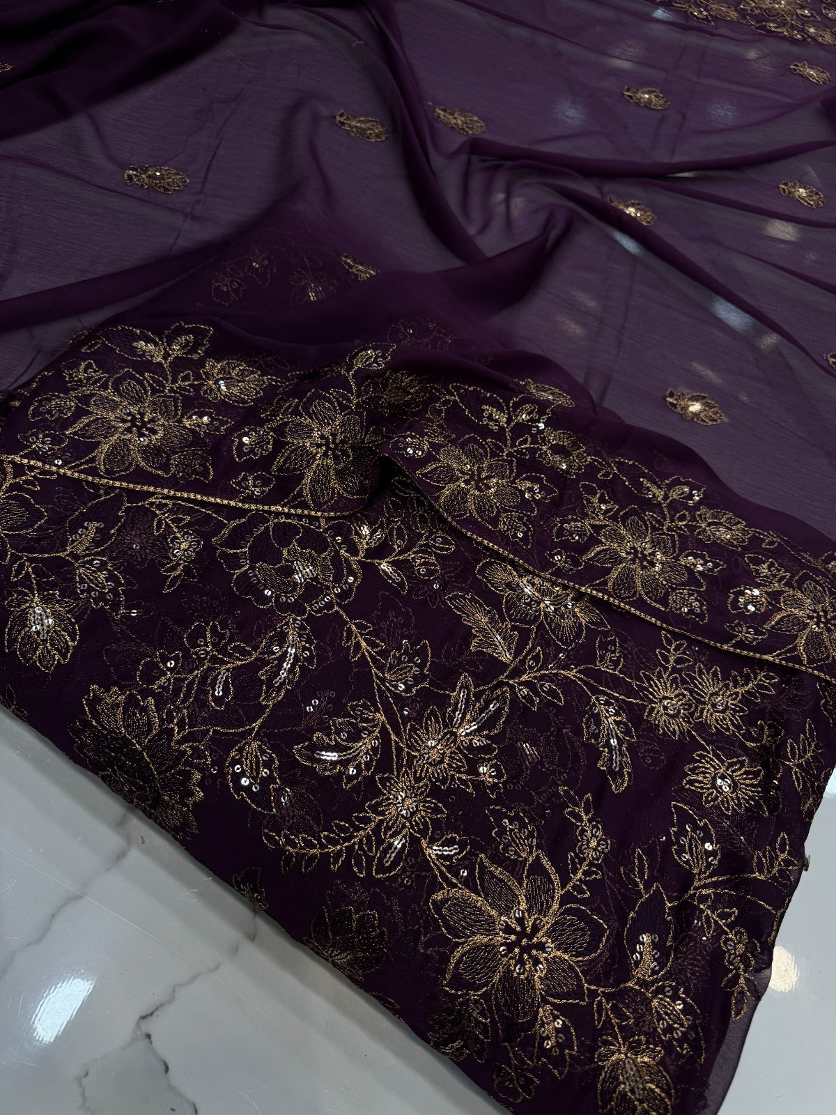 Embroidered Chiffon 3 Piece Suit