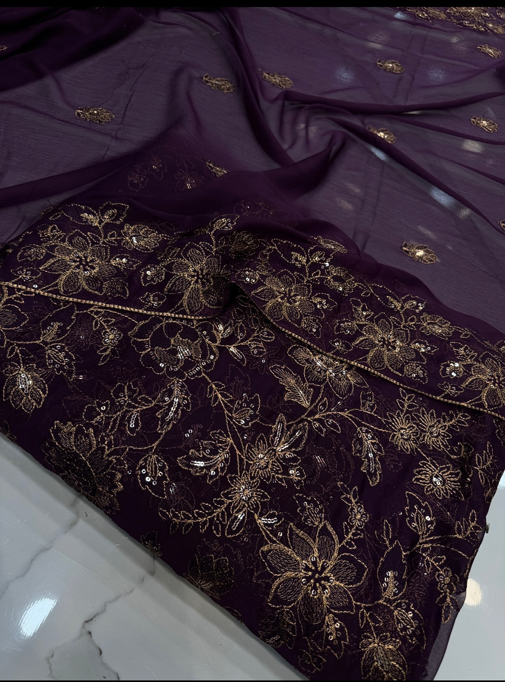 Embroidered Chiffon 3 Piece Suit