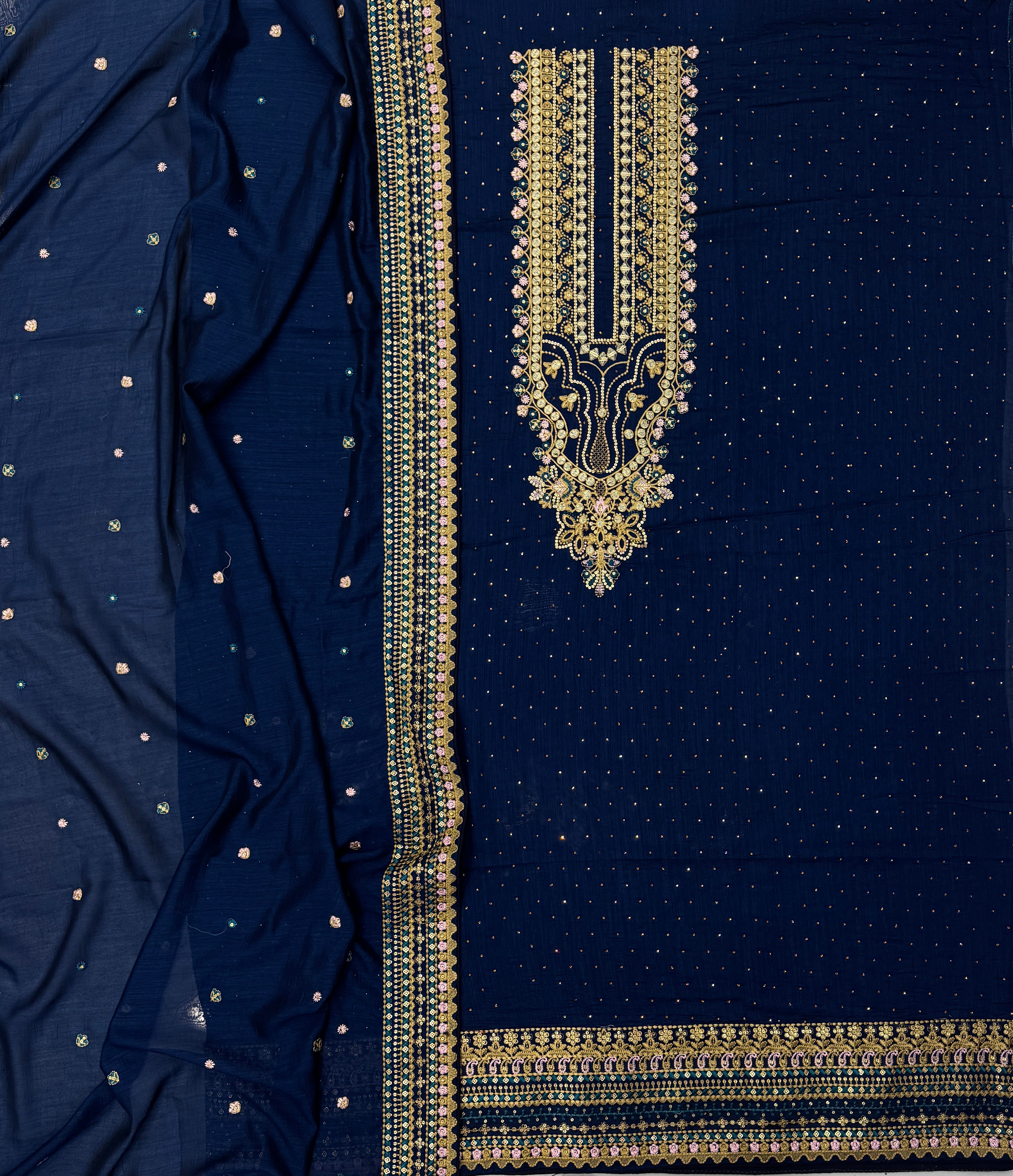 Pure Crape Silk Multi Embroidery Blue