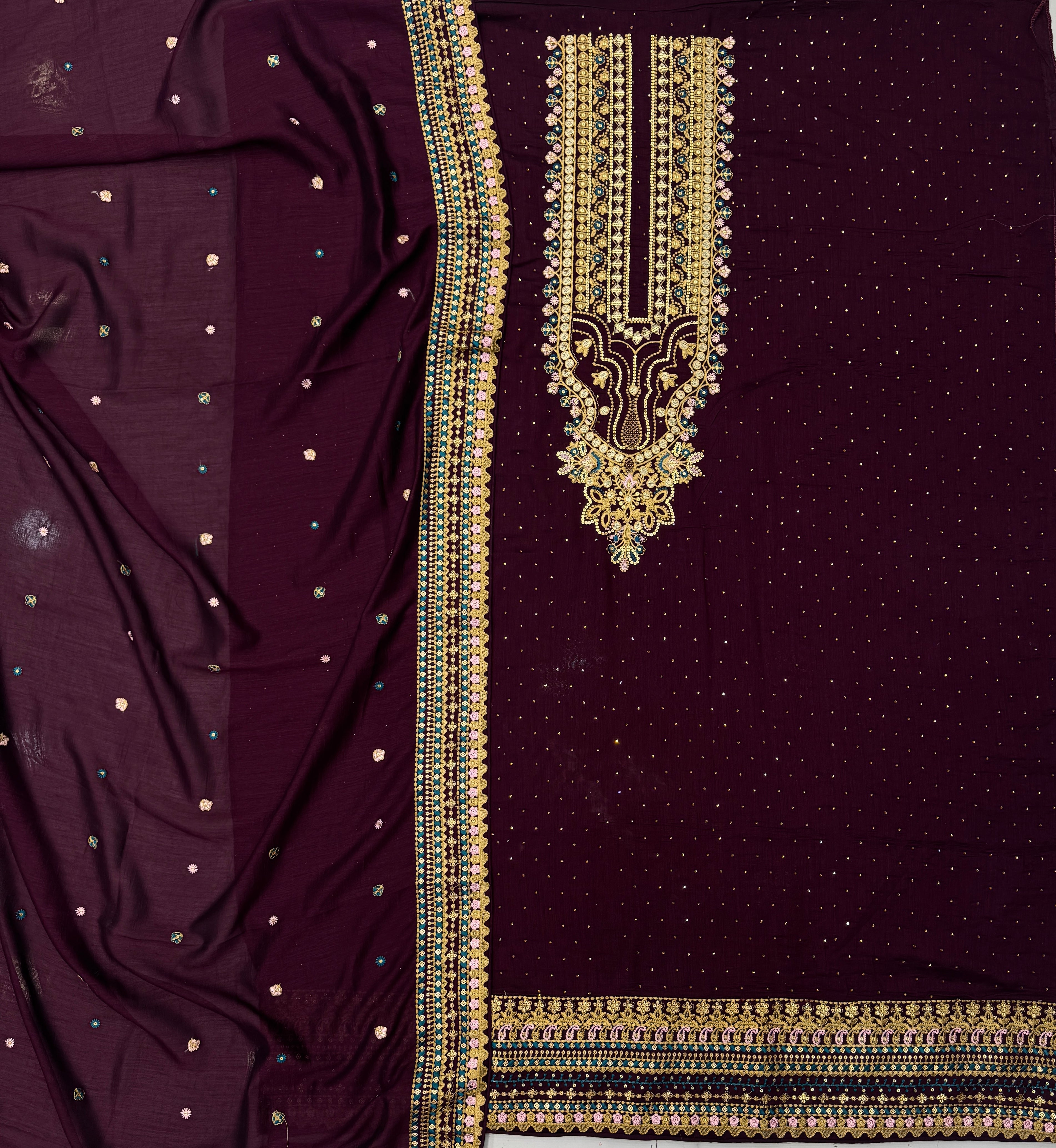 Pure Crape Silk Multi Embroidery Purple