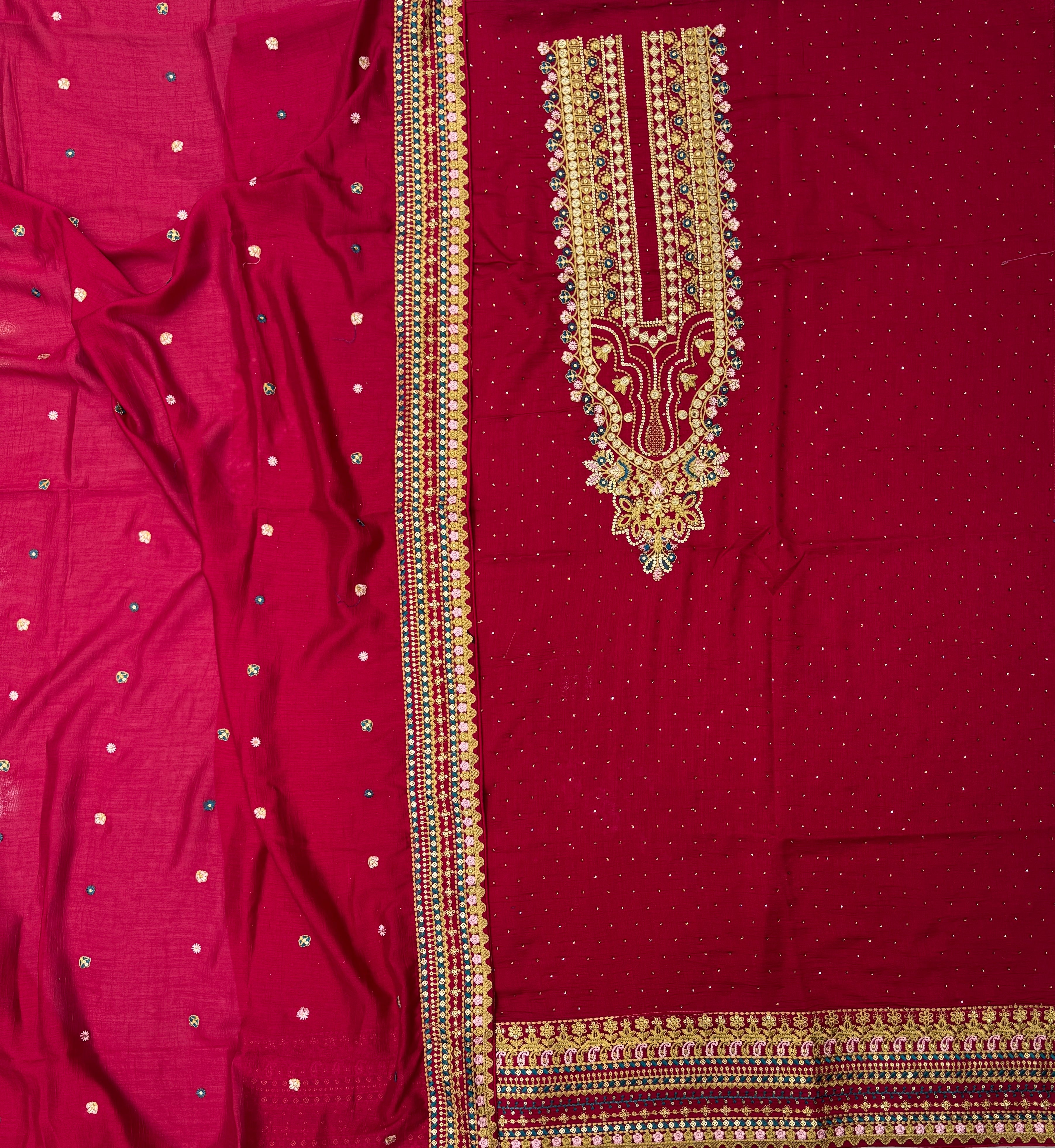 Pure Crape Silk Multi Embroidery Red