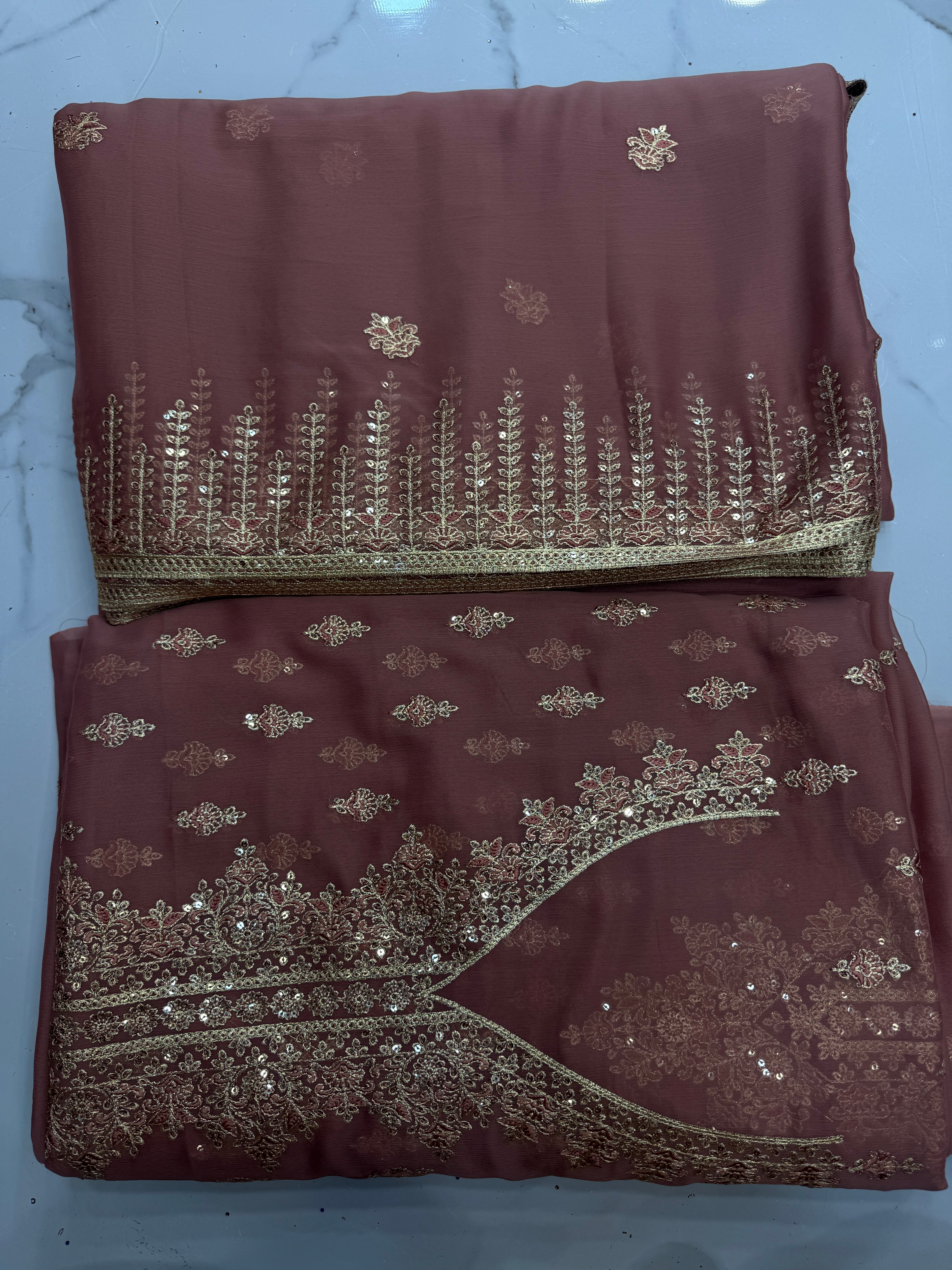 Chiffon Zari 3 Piece Suit