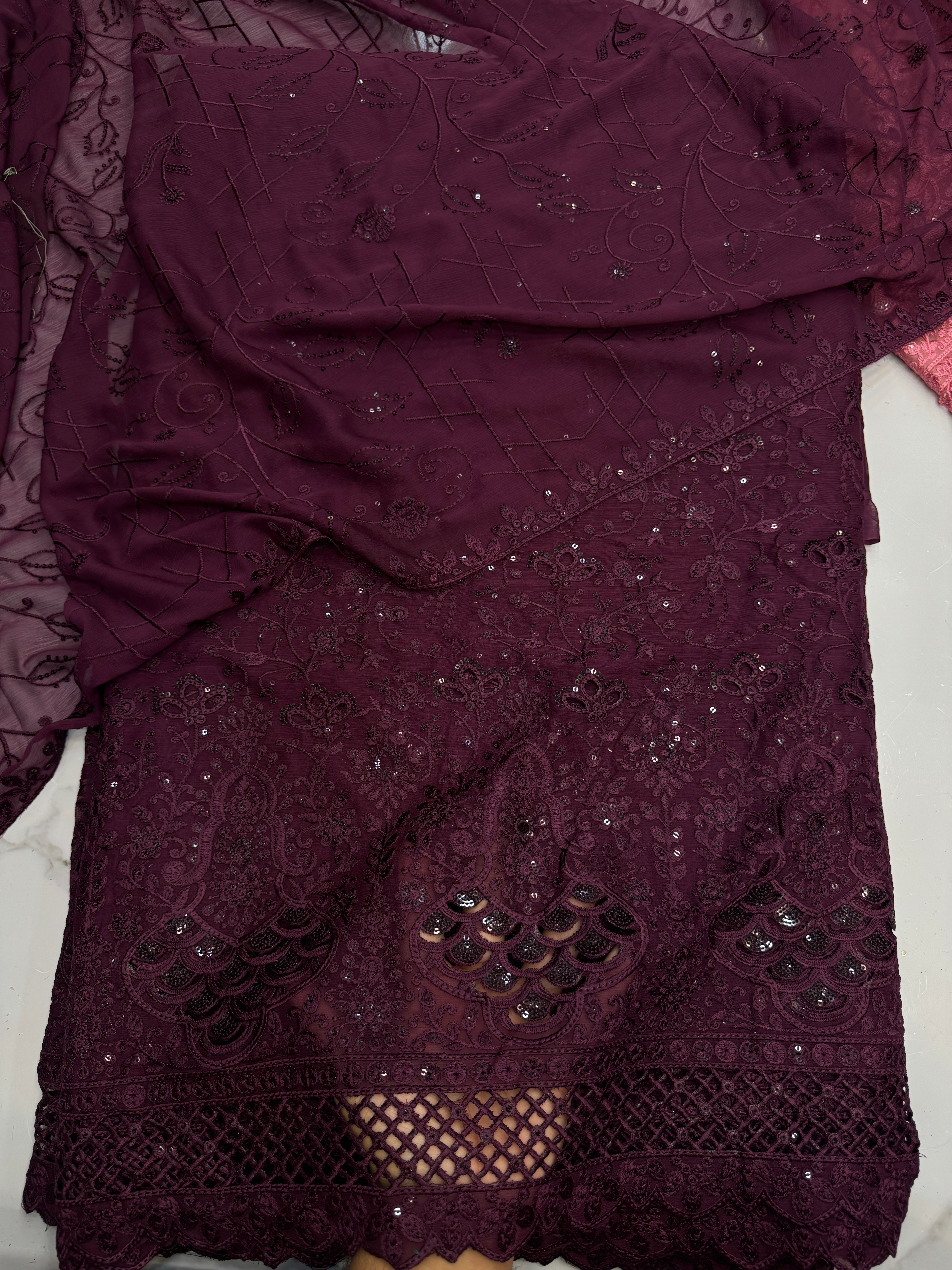 Chiffon 3 Piece Suit Embroidred