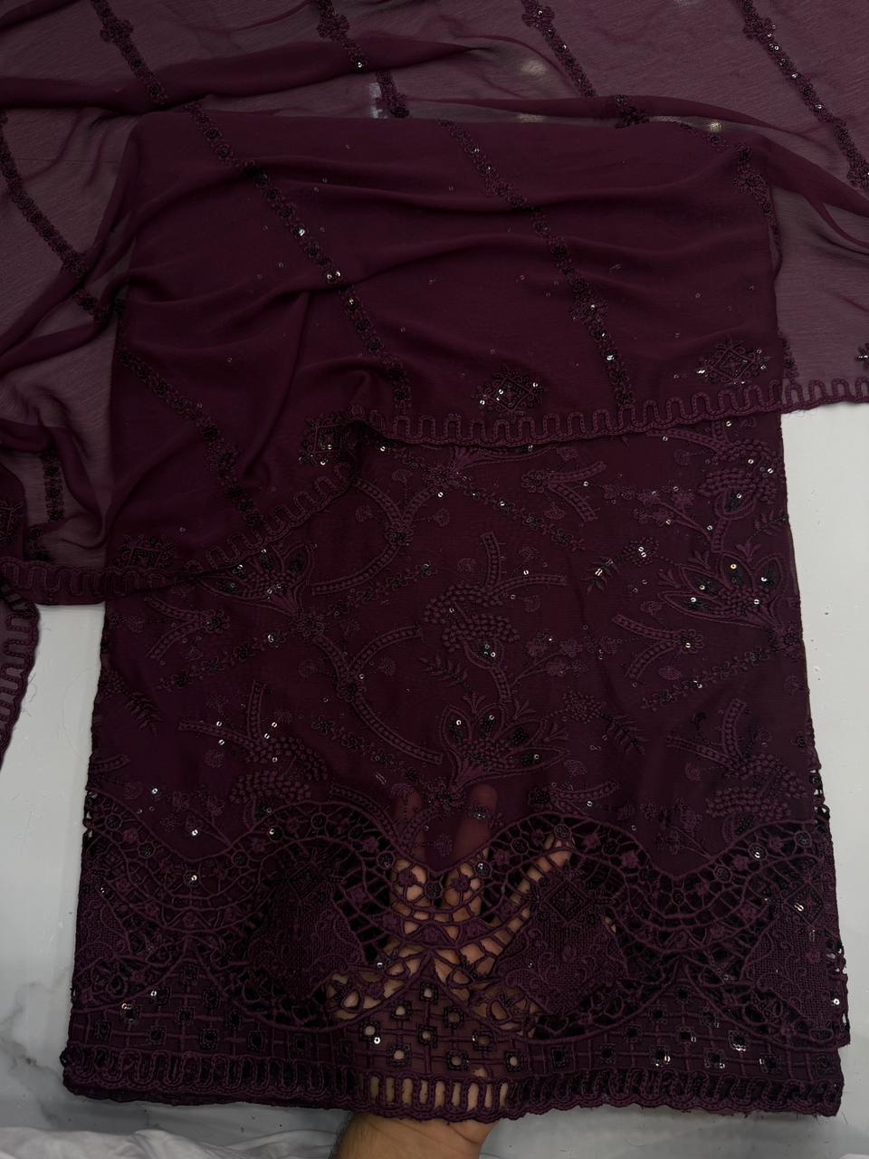 Chiffon chicken kari work 3 Piece Suit
