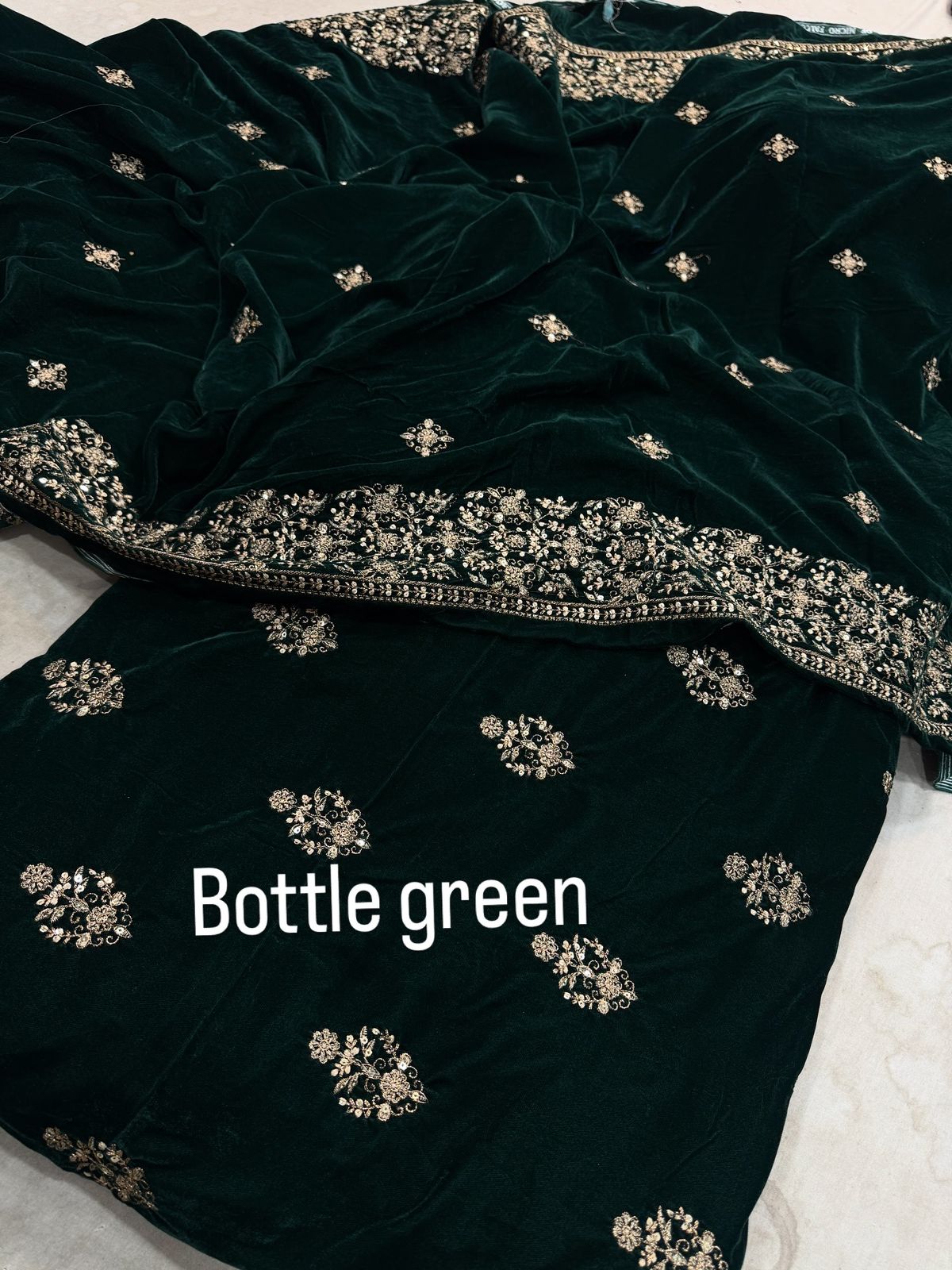 Micro Embroidered Velvet Bottle Green