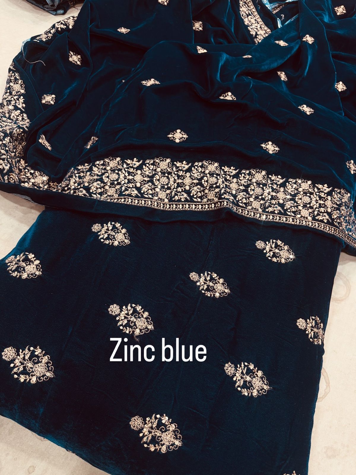 Micro Embroidered Velvet Zinc Blue