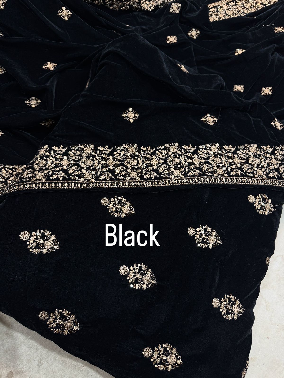 Micro Embroidered Velvet Black