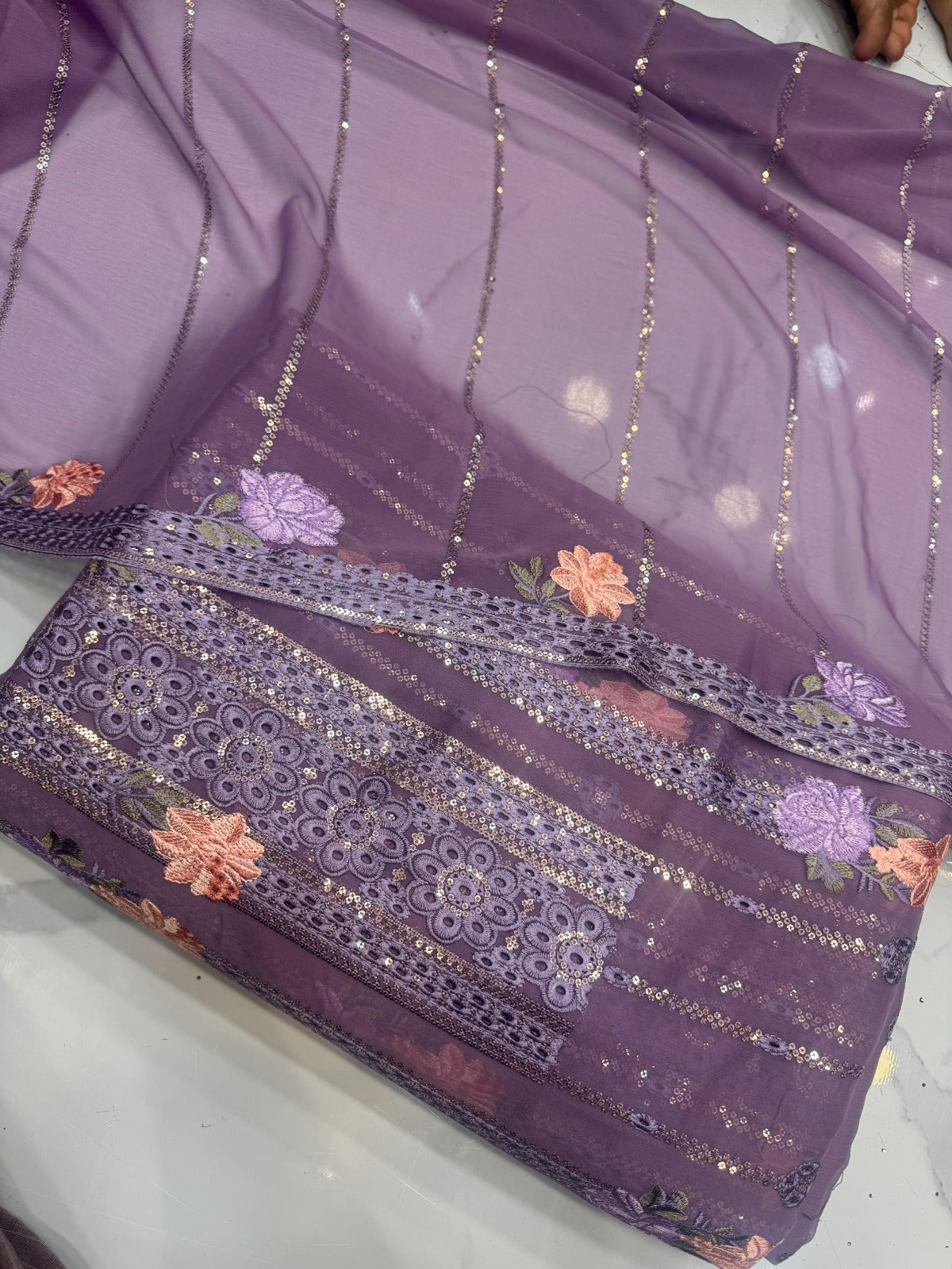 Chiffon Embroidered Light Purple