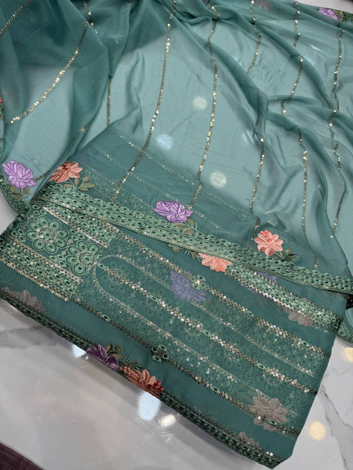 Chiffon Embroidered Green