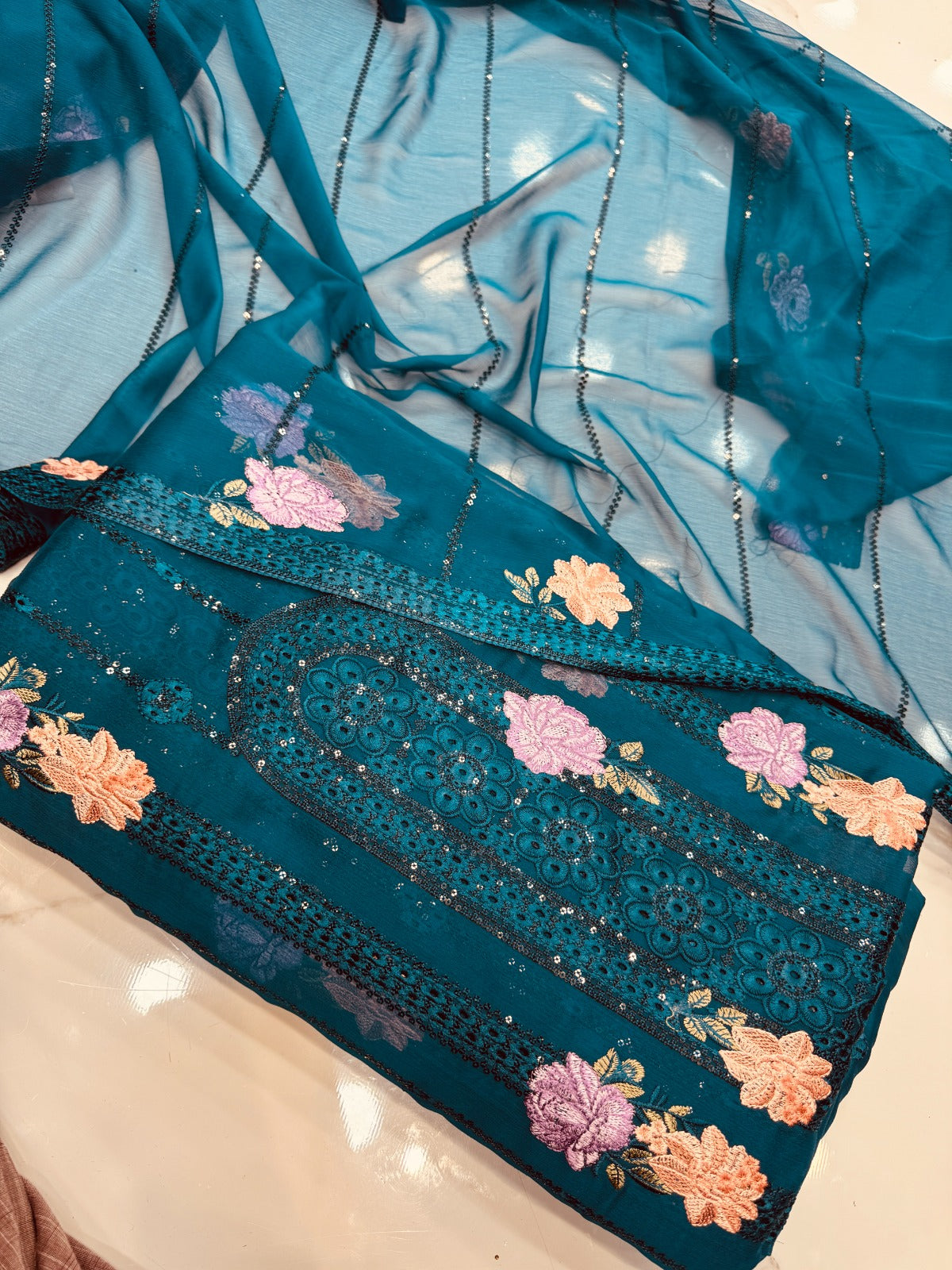 Chiffon Embroidered Blue