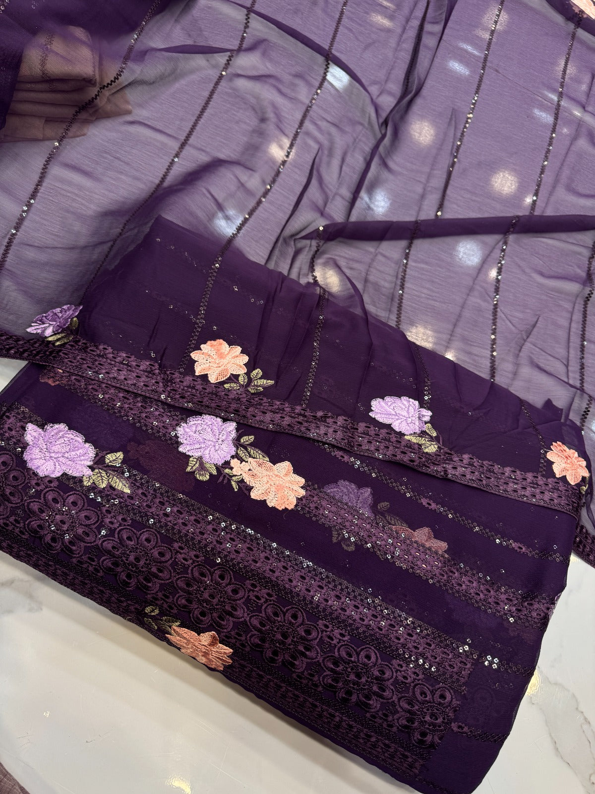 Chiffon Embroidered Purple