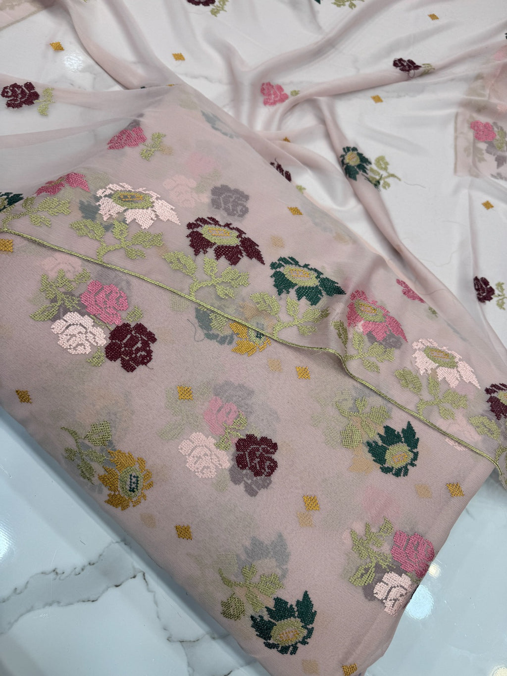 Chiffon Cross Stitch Embroidery Powder Pink