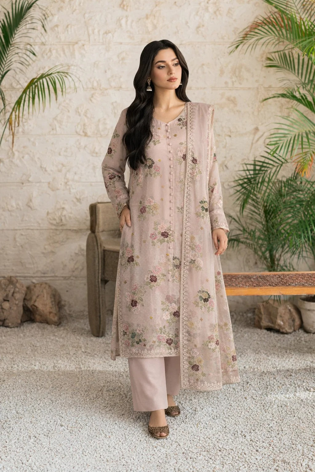 Chiffon Cross Stitch Embroidery Powder Pink