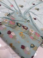 Chiffon Cross Stitch Embroidery Sky Blue
