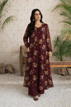 Chiffon Cross Stitch Embroidery Mehroon