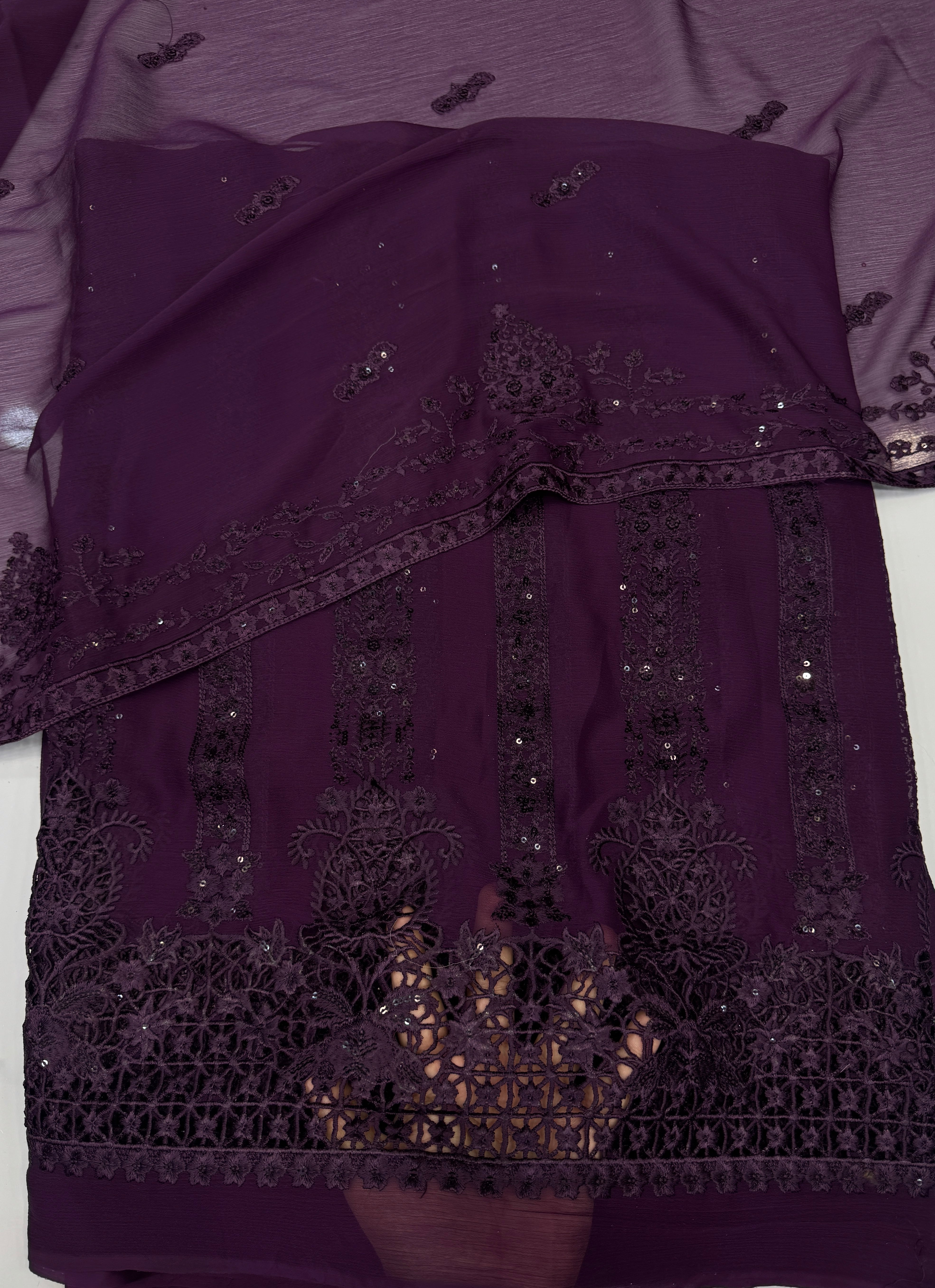 Chiffon Embroidered Chicken kari 3 Piece Suit