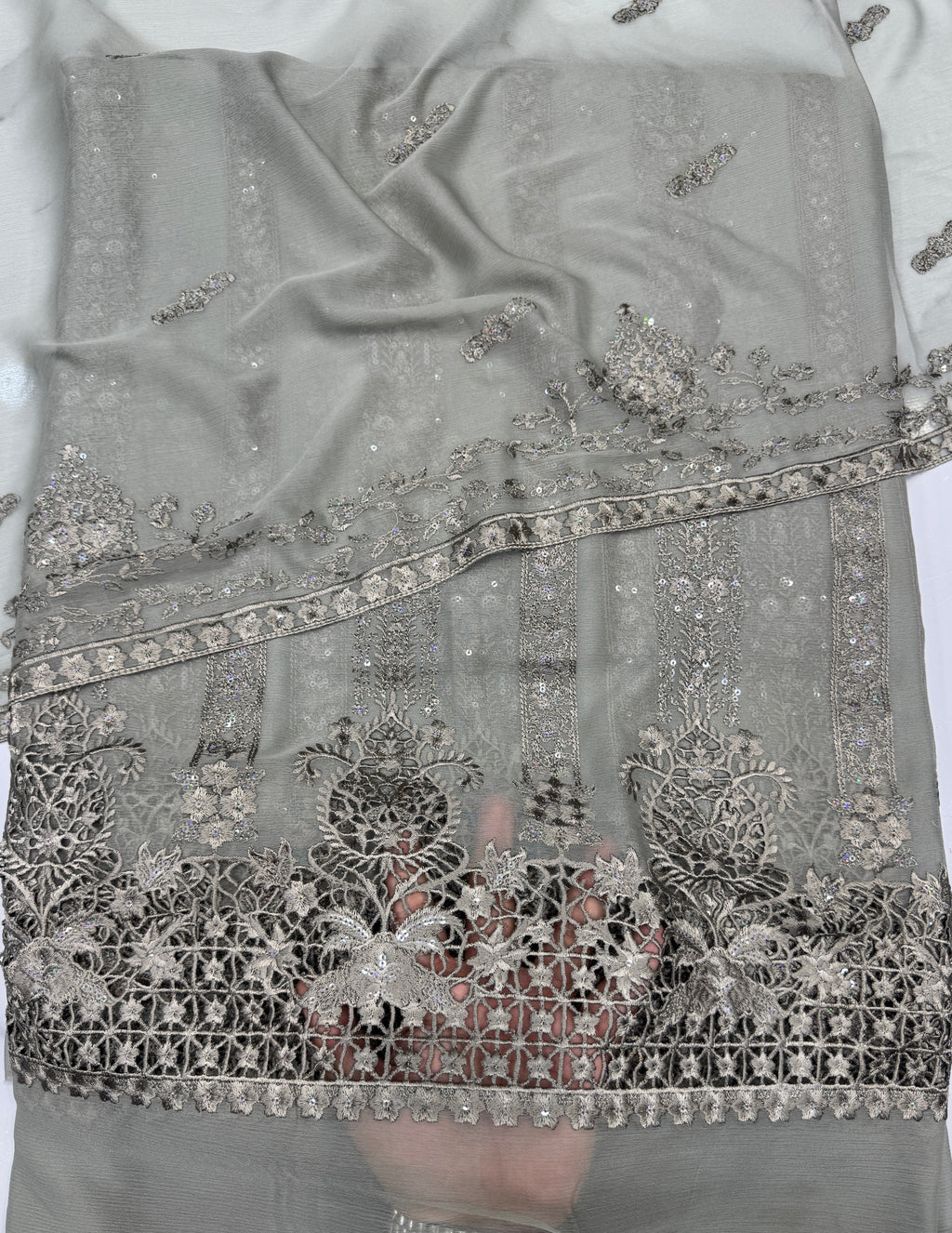 Chiffon Embroidered Chicken kari 3 Piece Suit