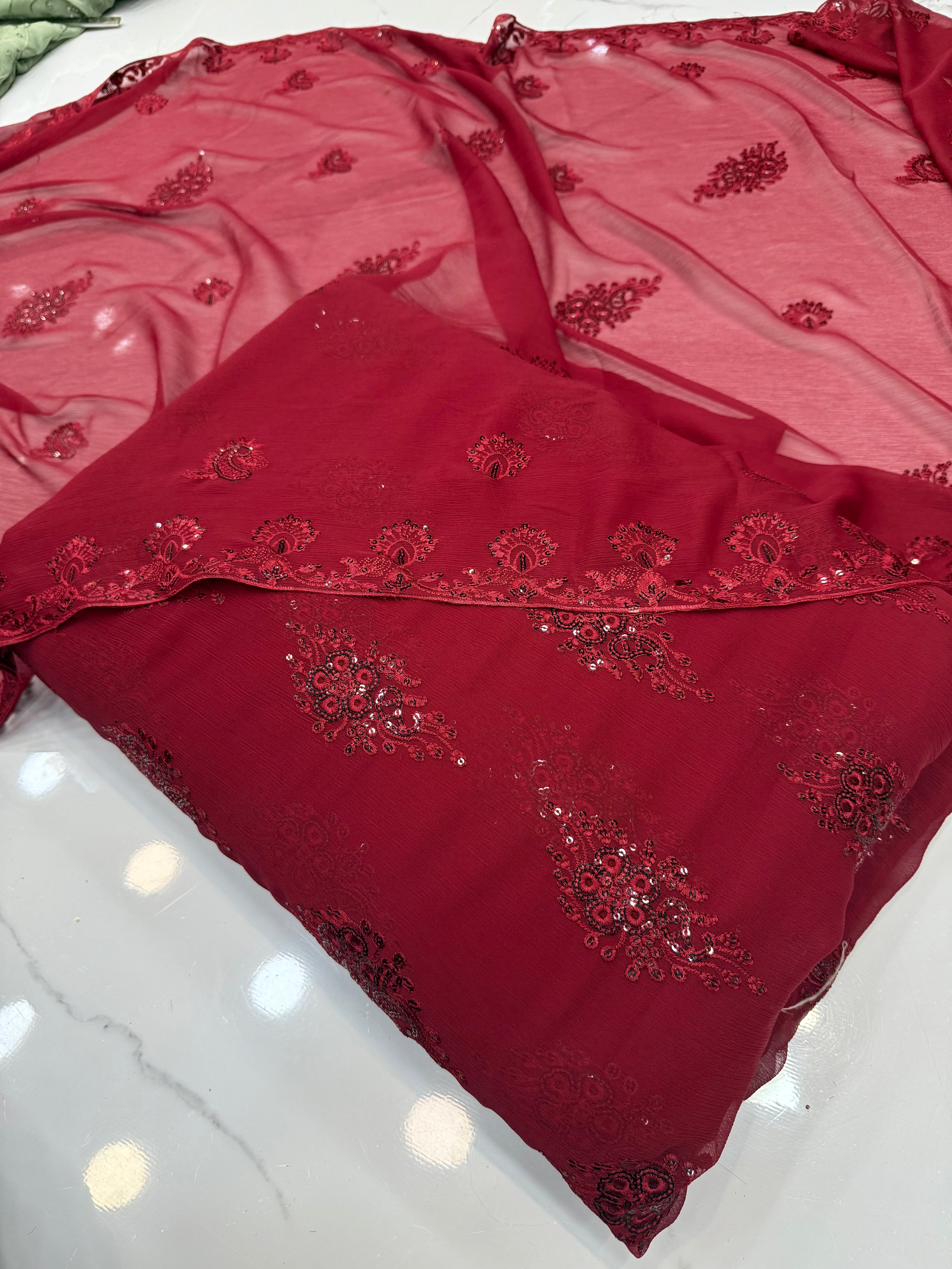 Chiffon boring work 3 piece suit