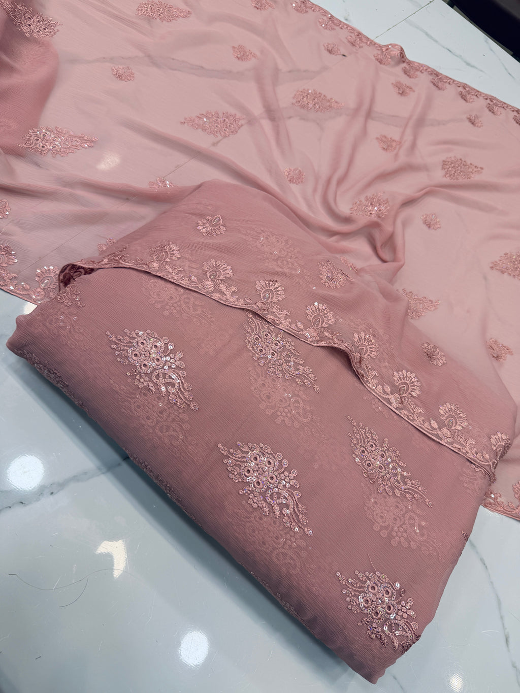 Chiffon boring work 3 piece suit