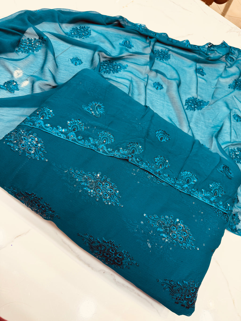 Chiffon boring work 3 piece suit